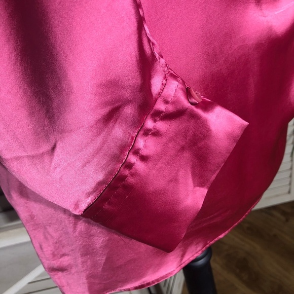 Zara Satin Mini Dress Bishop Sleeve Tulip Hem Hot Pink Large - Picture 11 of 13